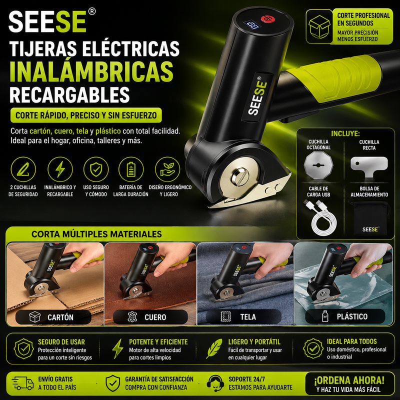 Tijeras eléctricas inalámbricas recargables: Corta cartón, cuero, tela y plástico, cortador eléctrico de caja de cartón con 2 cuchillas de seguridad y bolsa de almacenamiento SEESE®