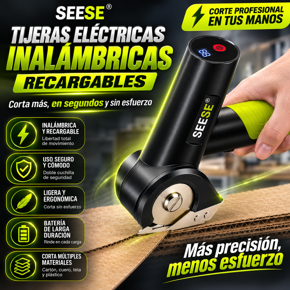 Tijeras eléctricas inalámbricas recargables: Corta cartón, cuero, tela y plástico, cortador eléctrico de caja de cartón con 2 cuchillas de seguridad y bolsa de almacenamiento SEESE®