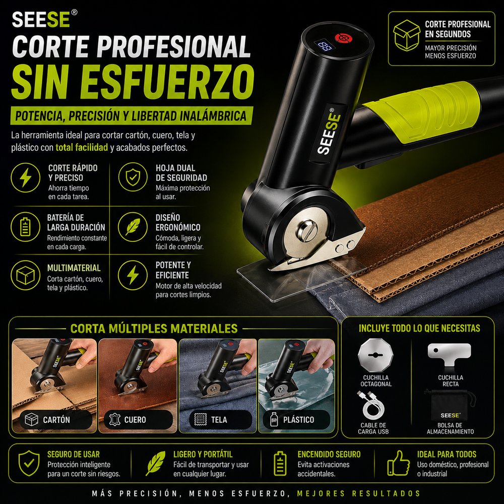 Tijeras eléctricas inalámbricas recargables: Corta cartón, cuero, tela y plástico, cortador eléctrico de caja de cartón con 2 cuchillas de seguridad y bolsa de almacenamiento SEESE®