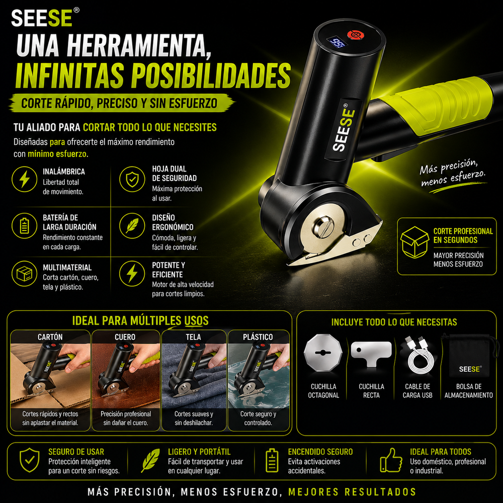 Tijeras eléctricas inalámbricas recargables: Corta cartón, cuero, tela y plástico, cortador eléctrico de caja de cartón con 2 cuchillas de seguridad y bolsa de almacenamiento SEESE®