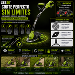Cortabordes eléctrico inalámbrico con accesorios de corte diferentes para recortar y perfilar el césped, incluye 2 baterías y diseño de arrastre ligero; ideal para patios y jardines interiores y exteriores SEESE®