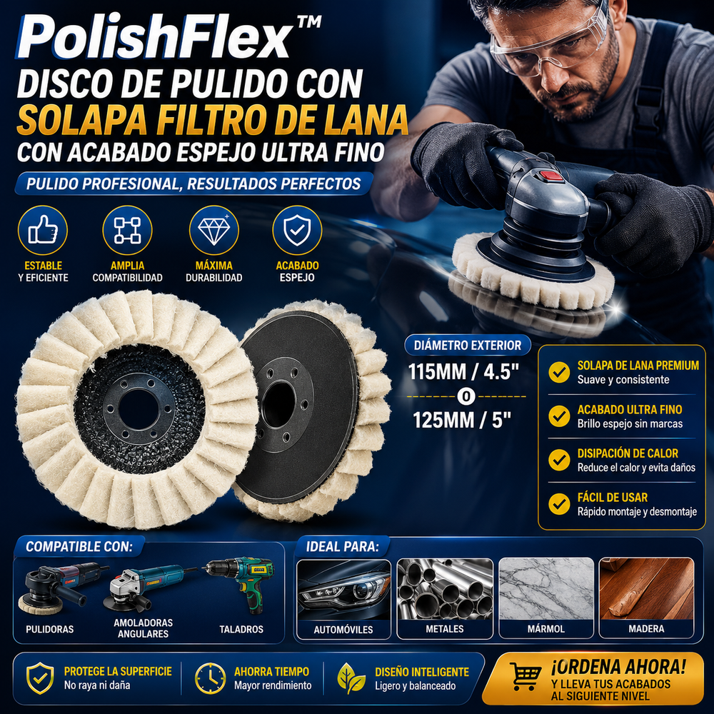 PolishFlex™️ – Disco de pulido con solapa filtro de lana con acabado espejo ultra fino