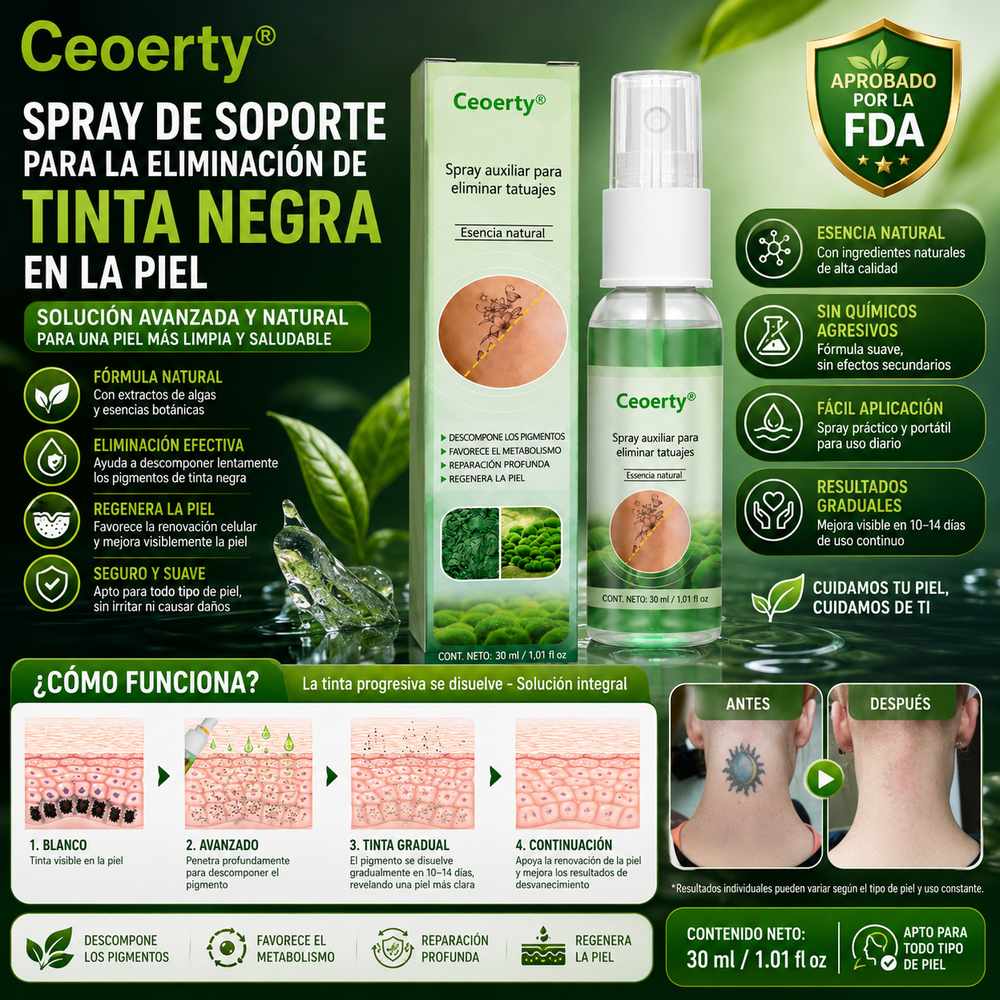 Ceoerty®️ - Spray de soporte para la eliminación de tinta negra en la piel