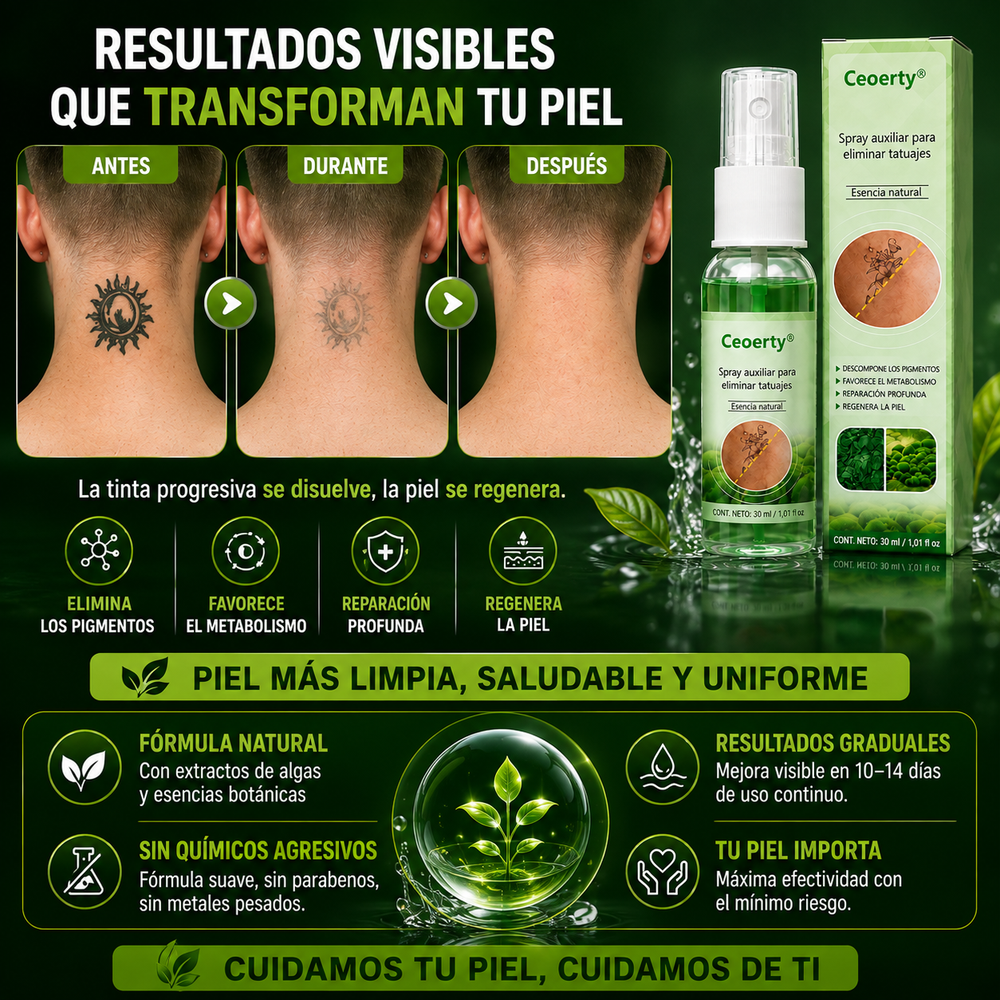 Ceoerty®️ - Spray de soporte para la eliminación de tinta negra en la piel