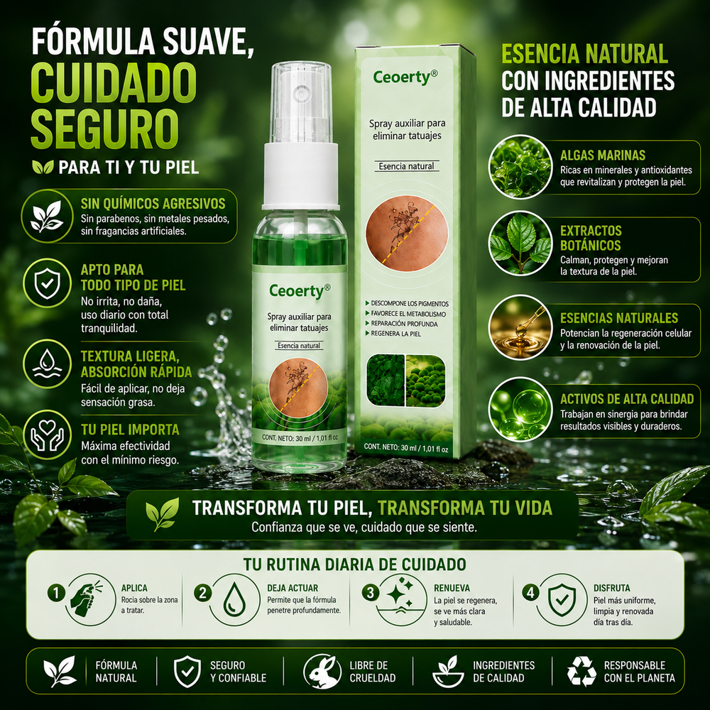 Ceoerty®️ - Spray de soporte para la eliminación de tinta negra en la piel