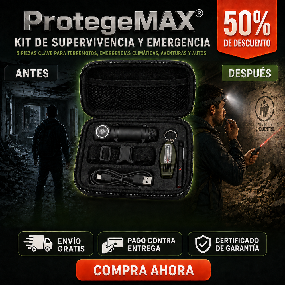 ProtegeMAX® Kit de supervivencia y emergencia, 5 piezas claves de emergencia para terremotos, emergencias climaticas, en auto y aventuras al aire libre