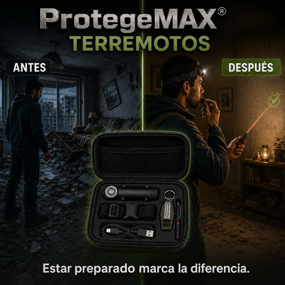 ProtegeMAX® Kit de supervivencia y emergencia, 5 piezas claves de emergencia para terremotos, emergencias climaticas, en auto y aventuras al aire libre