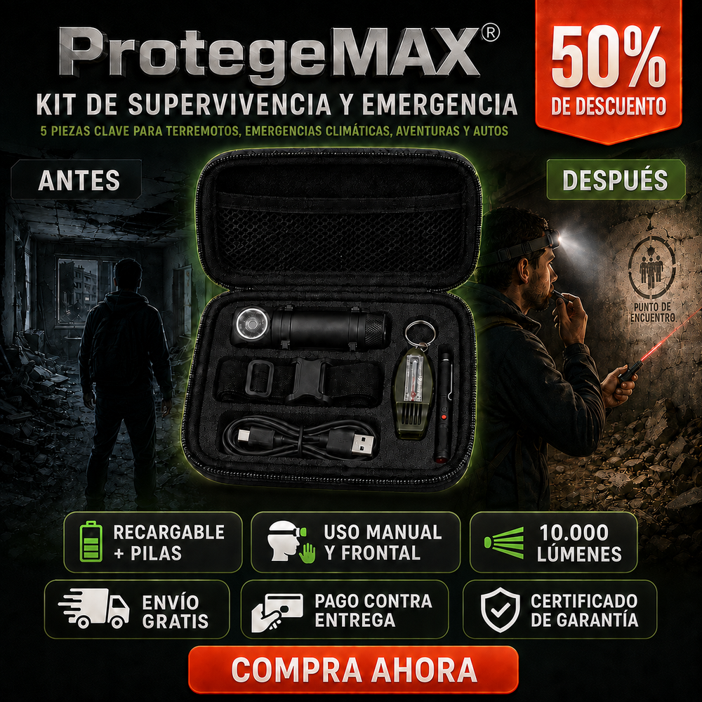 ProtegeMAX® Kit de supervivencia y emergencia, 5 piezas claves de emergencia para terremotos, emergencias climaticas, en auto y aventuras al aire libre