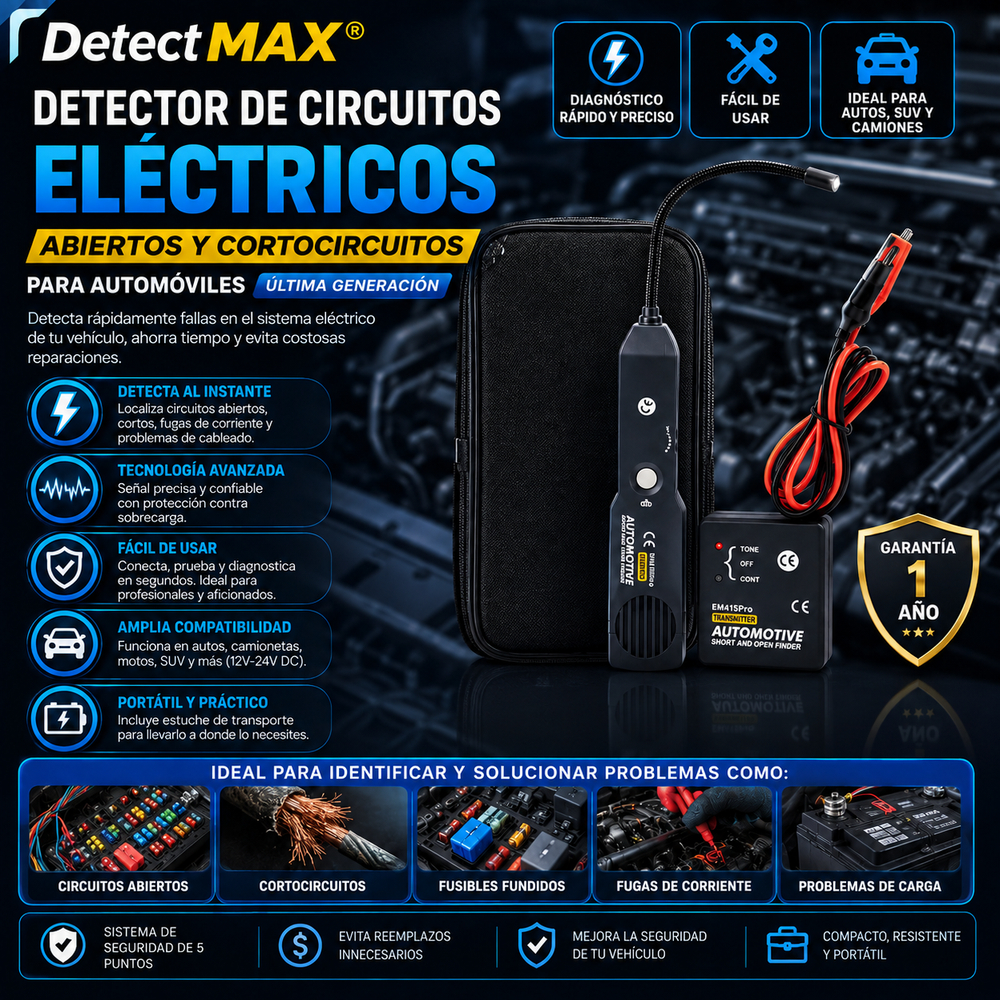 DetectMAX®️ Detector de circuitos eléctricos abiertos y cortocircuitos para automóviles ultima generación