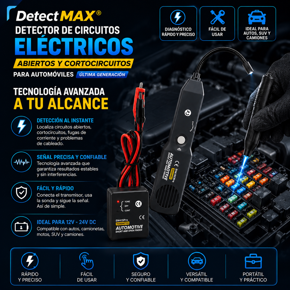 DetectMAX®️ Detector de circuitos eléctricos abiertos y cortocircuitos para automóviles ultima generación