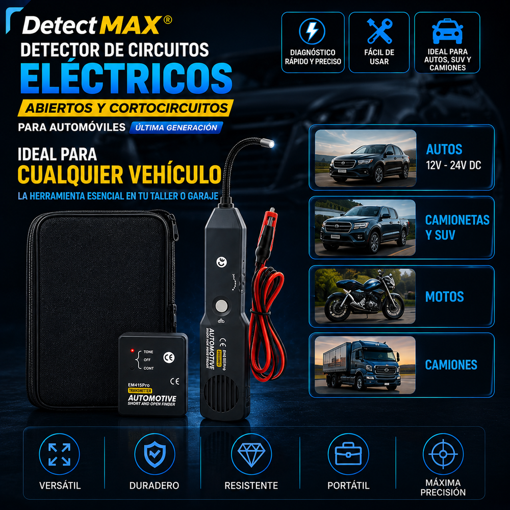 DetectMAX®️ Detector de circuitos eléctricos abiertos y cortocircuitos para automóviles ultima generación