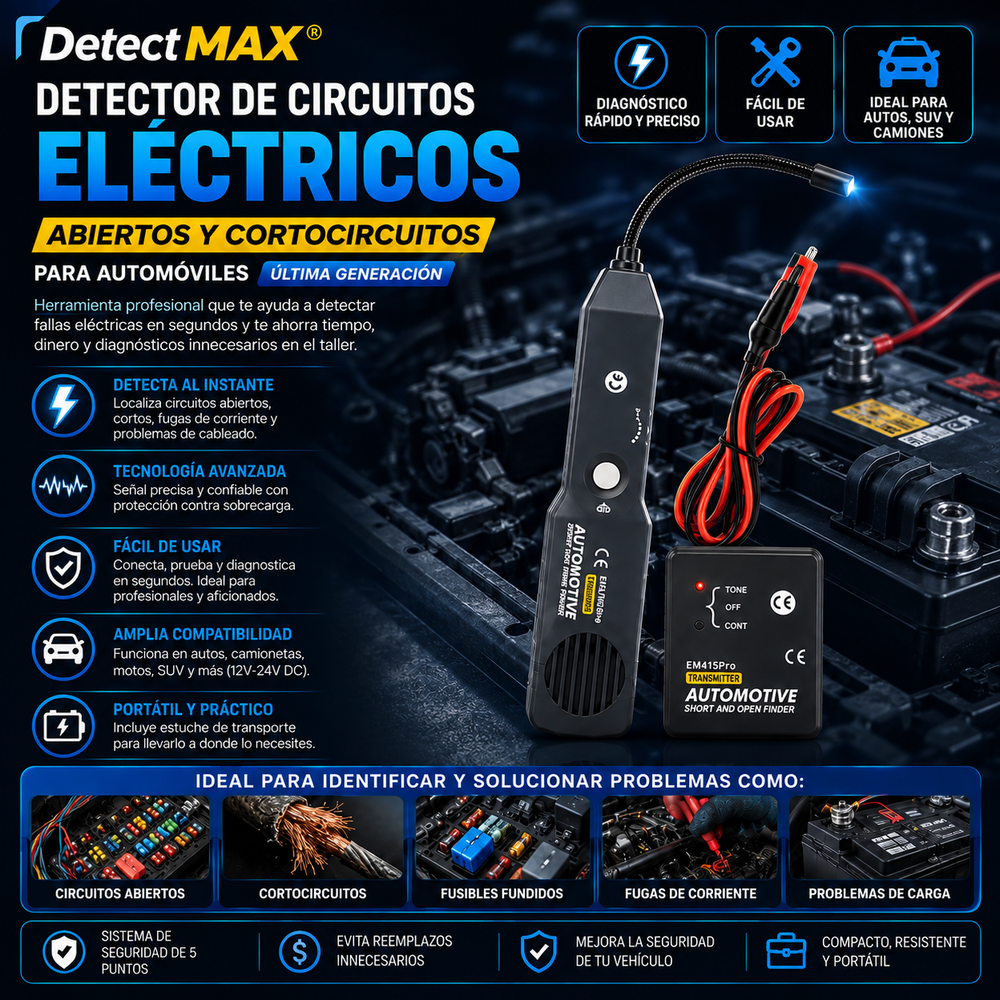 DetectMAX®️ Detector de circuitos eléctricos abiertos y cortocircuitos para automóviles ultima generación