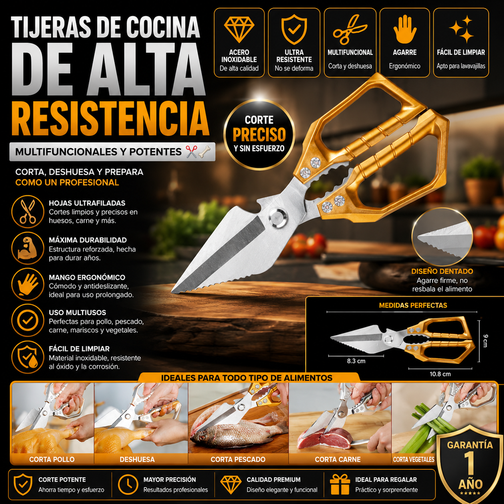 Tijeras de cocina de alta resistencia multifuncionales y potentes ✂️🦴