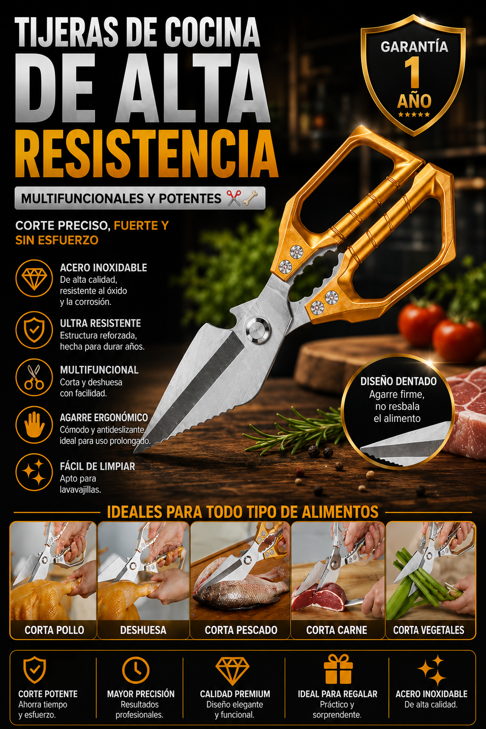 Tijeras de cocina de alta resistencia multifuncionales y potentes ✂️🦴