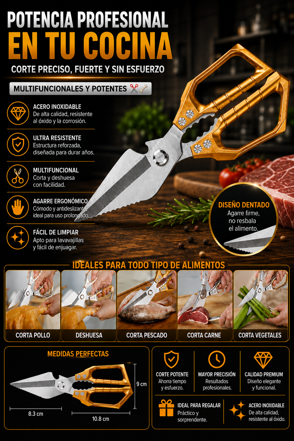 Tijeras de cocina de alta resistencia multifuncionales y potentes ✂️🦴