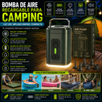 BombaMAX® Bomba de aire recargable para camping – Luz LED, inflado rápido, compacta