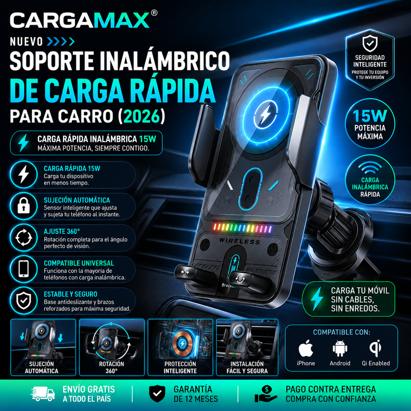Cargamax®️ Nuevo soporte inalámbrico de carga rápida para carro (2026)