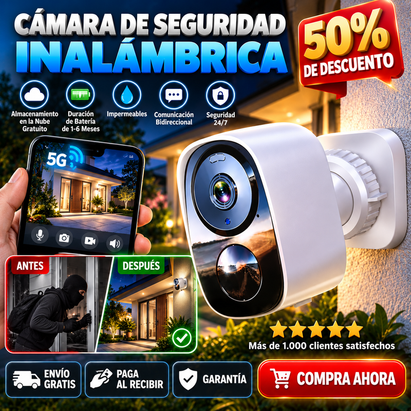 Cámara de Seguridad Inalámbrica para Exteriores 4K Actualizadas 2026, Almacenamiento en la Nube Gratuito, Duración de Batería de 1-6 Meses, Impermeables, Comunicación Bidireccional