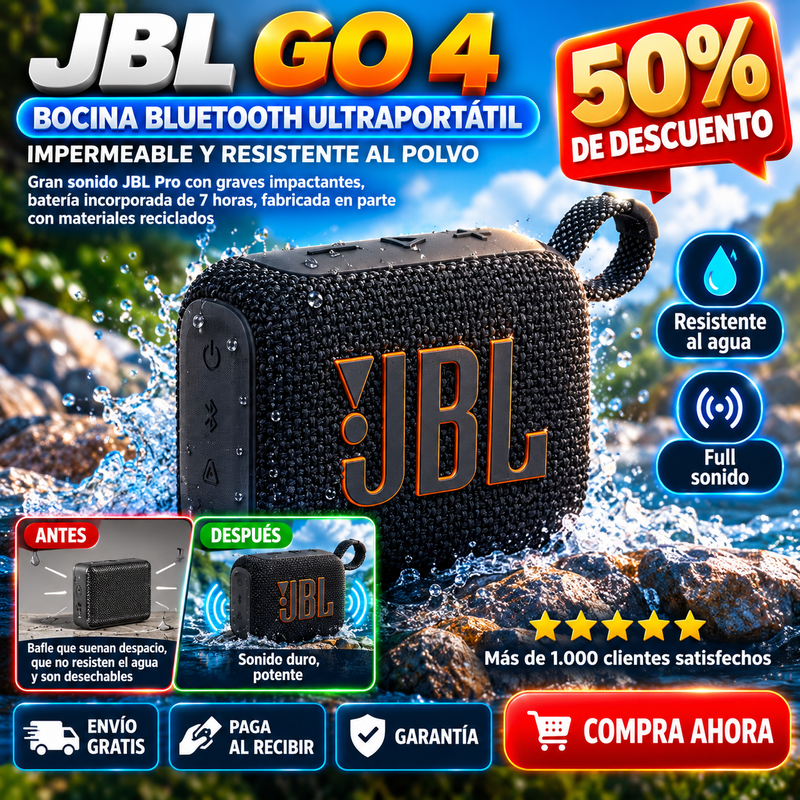 JBL Go 4 PRO Bocina Bluetooth ultraportátil, impermeable y resistente al polvo, gran sonido JBL Pro con graves impactantes, batería incorporada de 7 horas, fabricada en parte con materiales reciclados