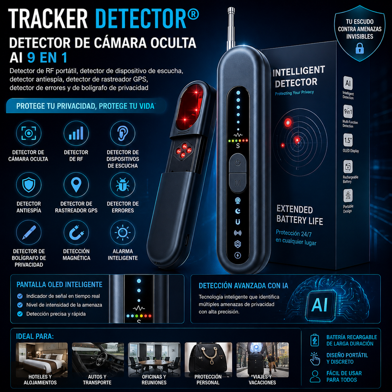 Tracker Detector® Detector de cámara oculta AI 9 en 1, detector de RF portátil, detector de dispositivo de escucha, detector antiespía, detector de rastreador GPS, detector de errores y de bolígrafo de privacidad