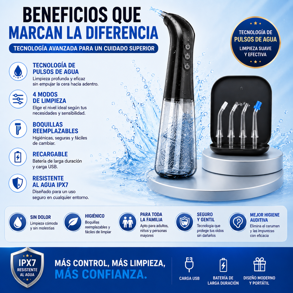 Limpia Oidos Pro®  Kit de limpieza eléctrica de oídos SIN DOLOR apto para todas las edades