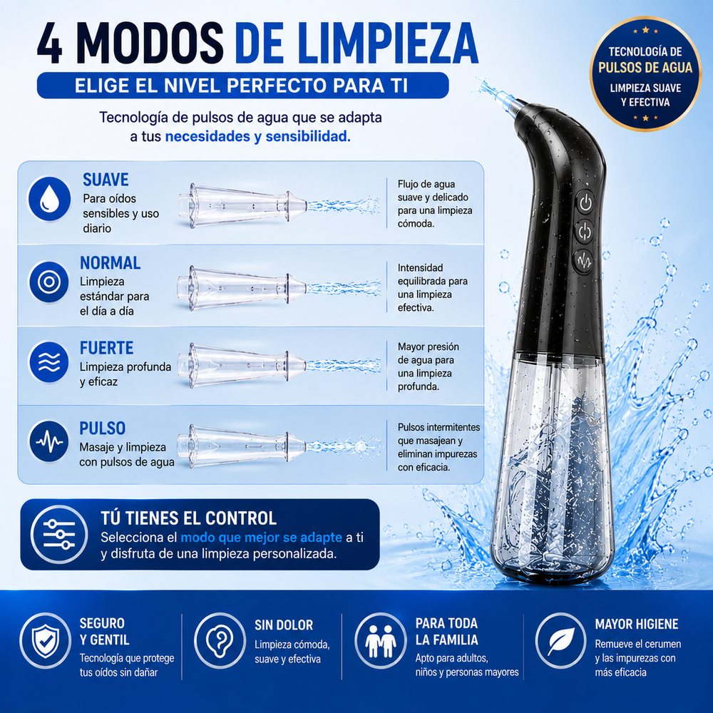 Limpia Oidos Pro®  Kit de limpieza eléctrica de oídos SIN DOLOR apto para todas las edades