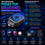 Cargador inteligente súper rápido de 140 W con apagado automático por IA – USB-C PD3.1 – Protección inteligente de la batería – Universal para iPhone, MacBook y tabletas
