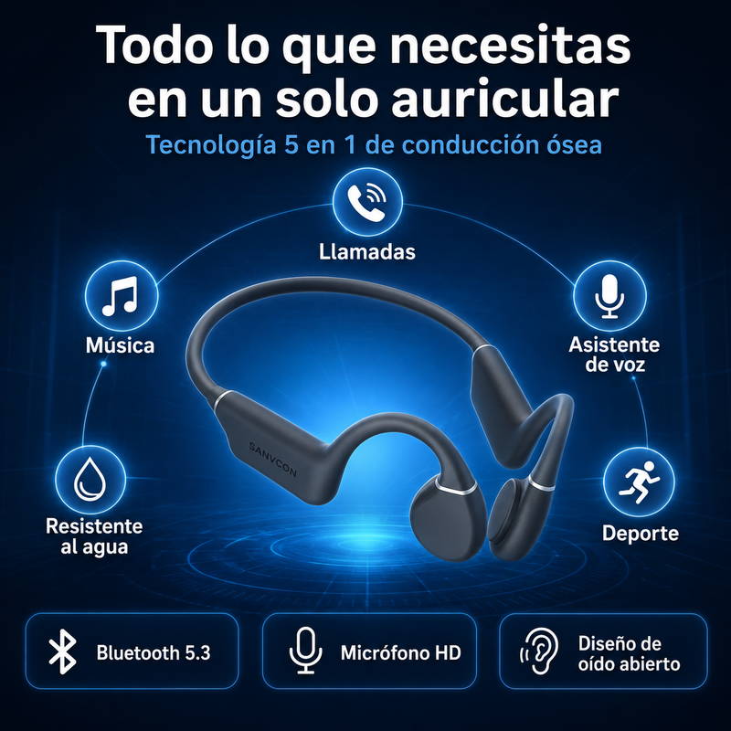Auriculares de conducción ósea 5 en 1 manos libres PRO - Última tecnología con cancelación de ruido
