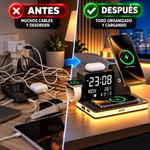 Estación de carga inalámbrica Acer 7 en 1 con carga rápida, luz nocturna LED, reloj con sincronización horaria por Bluetooth y visualización de temperatura, puertos USB-A y USB-C, y compatibilidad magnética MagSafe