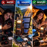 SOARAISE Cargador solar Power Bank de 48000 mAh, cargador portátil inalámbrico con 4 cables integrados y 7 salidas, Power Bank portátil de carga rápida de 15 W con USB C, paquete de baterías con linterna para todos los dispositivos móviles