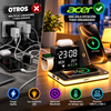 Estación de carga inalámbrica Acer 7 en 1 con carga rápida, luz nocturna LED, reloj con sincronización horaria por Bluetooth y visualización de temperatura, puertos USB-A y USB-C, y compatibilidad magnética MagSafe