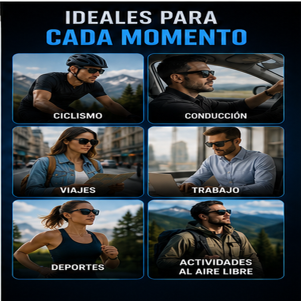 GLOSSI AI Gafas inteligentes con traducción por IA, 160 idiomas, ChatGPT, gafas con audio para hombres y mujeres, micrófono y altavoz, llamadas manos libres, lentes fotocromáticas, ideales para ciclismo, conducción, viajes y regalos