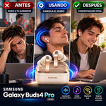 Galaxy Buds4 Pro (2026) Con cancelación de ruido externo, sonido envolvente, tecnología de ondas sonoras, bluetooth 6.0, compatible con android y apple. Control manual para subir y bajar volumen, sistema anticaídas adaptable a cualquier pabellón auditivo