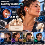 Galaxy Buds4 Pro (2026) Con cancelación de ruido externo, sonido envolvente, tecnología de ondas sonoras, bluetooth 6.0, compatible con android y apple. Control manual para subir y bajar volumen, sistema anticaídas adaptable a cualquier pabellón auditivo