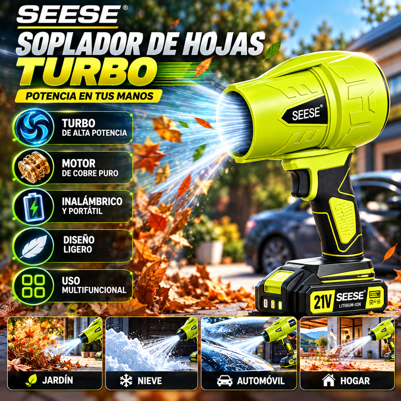 Soplador de hojas turbo SEESE, soplador de hojas inalámbrico, ventilador turbo de alta potencia, motor de cobre puro, secado de automóviles tras el lavado, quitanieves manual, soplador de aire turbo inalámbrico