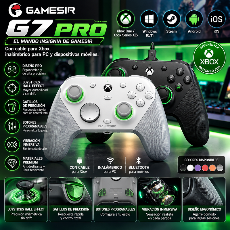 Mando insignia GameSir G7 Pro: con cable para Xbox, inalámbrico para PC y dispositivos móviles.