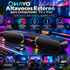 OHAYO Altavoces para computador, TV y ipad. Alimentación por USB-A, estéreo con cable y conector de audio AUX de 3,5 mm (modelo P2) — Para computadoras de escritorio y portátiles; para juegos y para ver películas y series [Versión 2026]