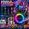 Máquina de karaoke, altavoz Bluetooth portátil con luz LED, radio, USB, SD, MP3 y 2 micrófonos inalámbricos para adultos y niños con luces, micrófono de karaoke con sistema PA compatible con USB/TF/FM/AUX para paquetes de sistema