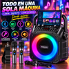 Máquina de karaoke, altavoz Bluetooth portátil con luz LED, radio, USB, SD, MP3 y 2 micrófonos inalámbricos para adultos y niños con luces, micrófono de karaoke con sistema PA compatible con USB/TF/FM/AUX para paquetes de sistema