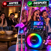 Máquina de karaoke, altavoz Bluetooth portátil con luz LED, radio, USB, SD, MP3 y 2 micrófonos inalámbricos para adultos y niños con luces, micrófono de karaoke con sistema PA compatible con USB/TF/FM/AUX para paquetes de sistema