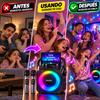 Máquina de karaoke, altavoz Bluetooth portátil con luz LED, radio, USB, SD, MP3 y 2 micrófonos inalámbricos para adultos y niños con luces, micrófono de karaoke con sistema PA compatible con USB/TF/FM/AUX para paquetes de sistema