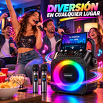 Máquina de karaoke, altavoz Bluetooth portátil con luz LED, radio, USB, SD, MP3 y 2 micrófonos inalámbricos para adultos y niños con luces, micrófono de karaoke con sistema PA compatible con USB/TF/FM/AUX para paquetes de sistema