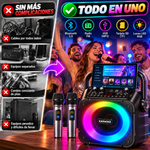 Máquina de karaoke, altavoz Bluetooth portátil con luz LED, radio, USB, SD, MP3 y 2 micrófonos inalámbricos para adultos y niños con luces, micrófono de karaoke con sistema PA compatible con USB/TF/FM/AUX para paquetes de sistema