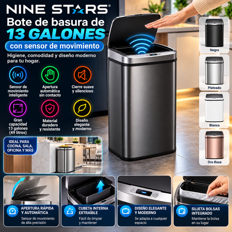 Bote de basura Nine Stars inteligente con sensor de movimiento
