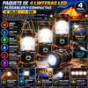 Paquete de 4 linternas LED plegables y compactas: duraderas, impermeables, recargables mediante energía solar y USB, alimentadas por energía solar, brillo ajustable, resistentes al calor y al frío, baterías incluidas. Luces de emergencia con modo linterna