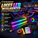 Luces LED inteligentes Ceesooi para el interior del coche: iluminación ambiental RGB alimentada por USB con control por aplicación y sincronización musical, modo personalizable (DIY), diseño 2 en 1 (110 cm + 110 cm), decoración multicolor.