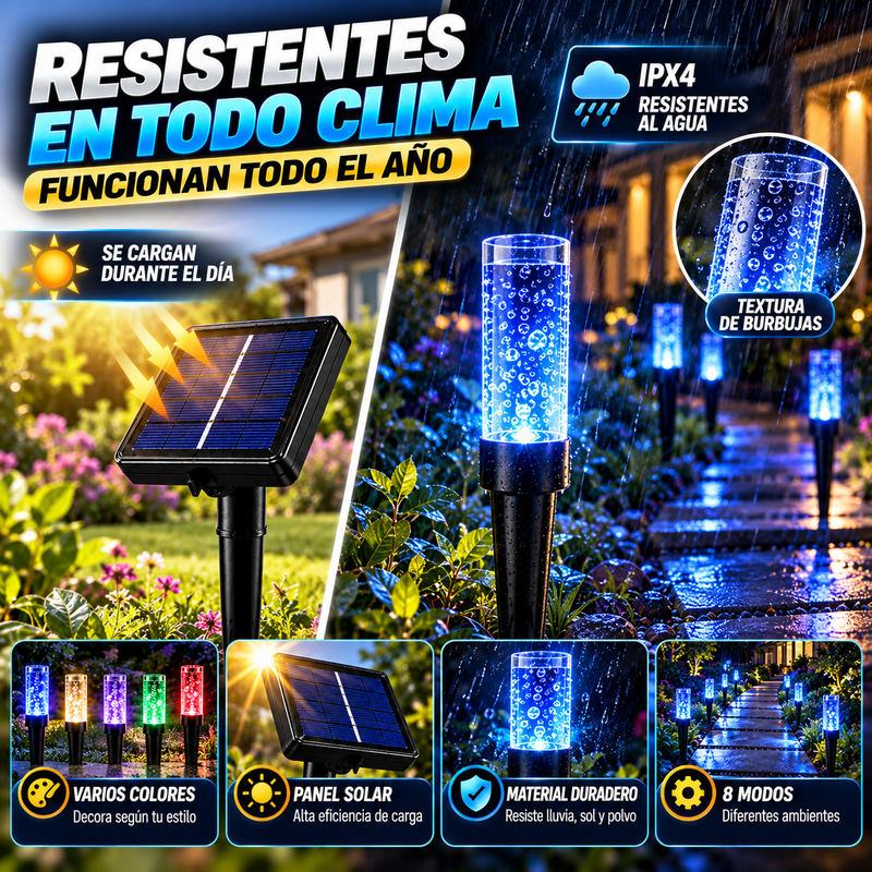 Luces solares de estaca para jardín con 20 LED y textura de burbujas: decoración festiva azul para exteriores, resistentes al agua (IPX4), 8 modos de iluminación, ecológicas, ideales para césped.
