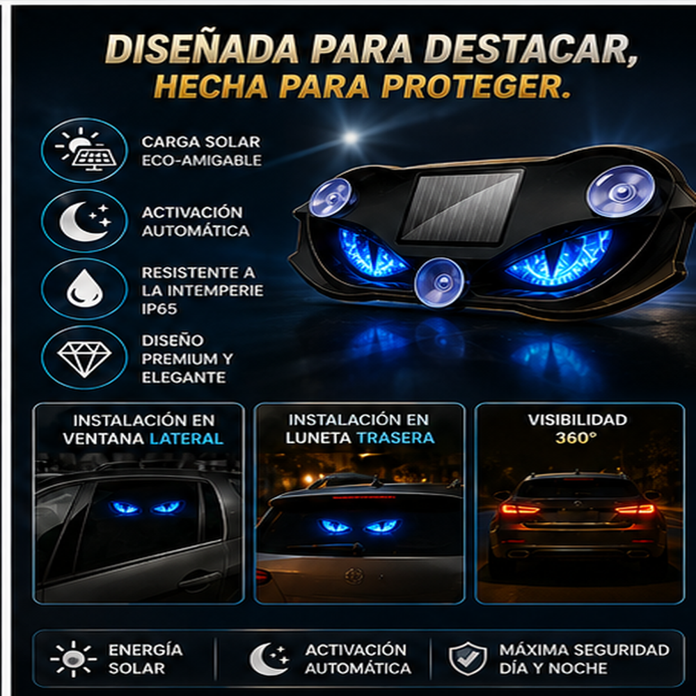 Luz premium de advertencia y de lujo LED para vehiculo Funciona con energía solar, resistente a la intemperie, activación automática al oscurecer: para mayor seguridad en la carretera.
