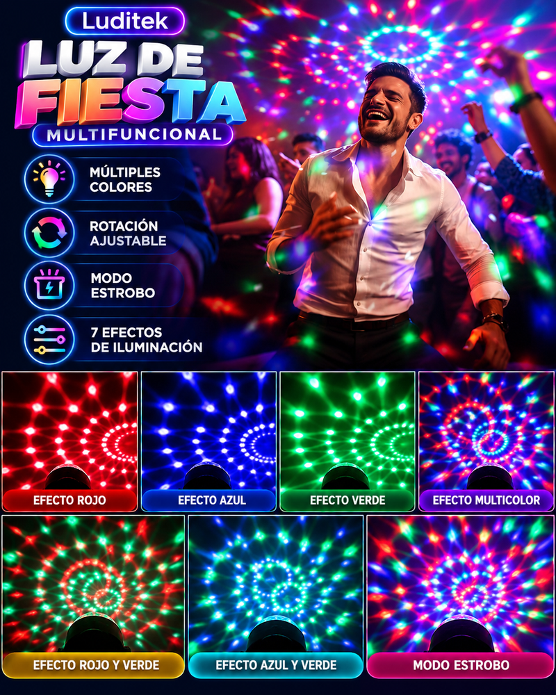 Luditek Luces de fiesta activadas por sonido con control remoto, iluminación de DJ, lámpara estroboscópica de bola de discoteca, 7 modos, luz de escenario para el hogar, habitación, bailes, fiestas