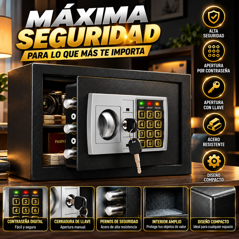 Caja de seguridad electrónica con contraseña para dormitorios universitarios, hogar u oficina; caja fuerte para almacenamiento y ahorro. Caja fuerte mecánica para dinero con cerradura de llave —No incluye pilas.